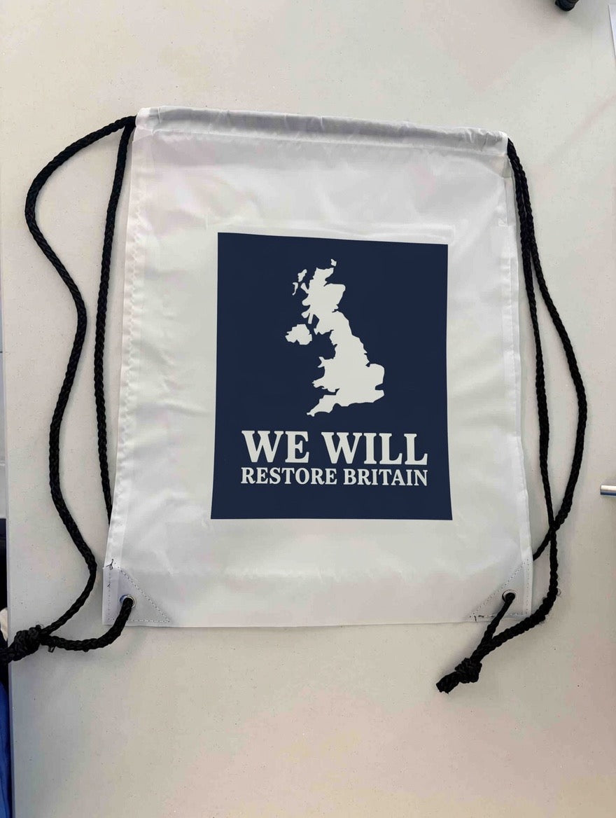 We Will Restore Britain drawstring bag